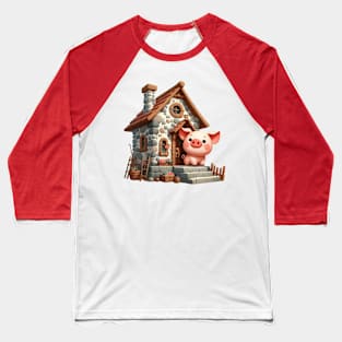 Cute Little Piggy in a house made of stone Baseball T-Shirt